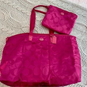 Coach Fuchsia Tote and Pouch Set